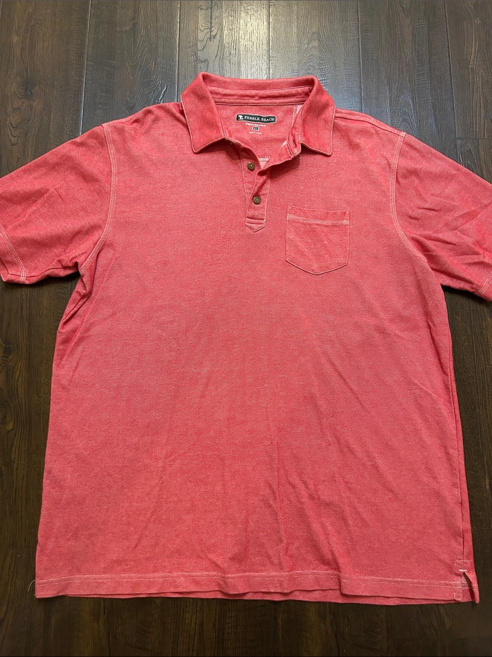 PEBBLE BEACH  Coral-Red Short Sleeve Polo with Chest Pocket